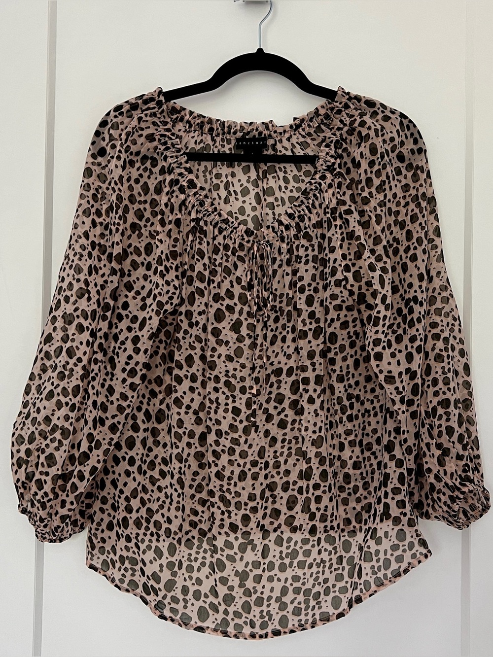 Sanctuary Taupe and Black Animal-Print Off-Shoulder Blouse